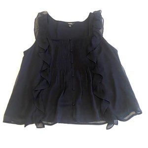 Express Brand - Navy Blue Flutter Ruffle Sleeve Top - Medium